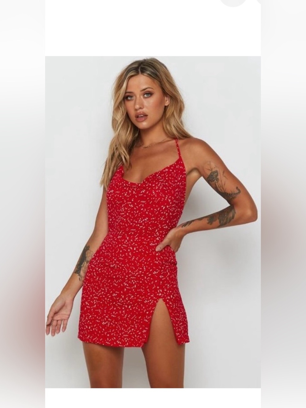 Beginning Boutique Red Mini Dress with White Confetti Print